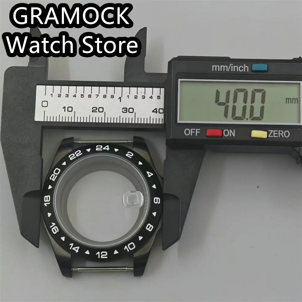 GRAMOCK 40mm Black PVD Watch Case Sapphire Glass Fixed 24 Hour Bezel Steel Bracelet Fit NH34 NH35 NH36 ETA2824 PT5000 Movement