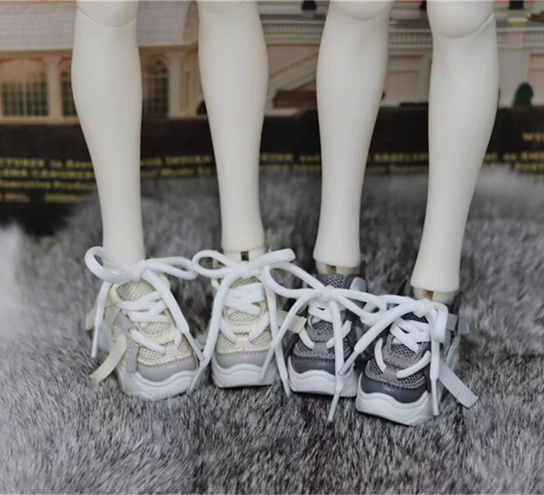 BJD 1/4 スポーツドールシューズ メッシュ ハーフドラッグ カジュアルシューズ グレー ピンク 厚底 レースアップ 男の子 女の子 おもちゃ エクササイズ BJDドール アクセサリー