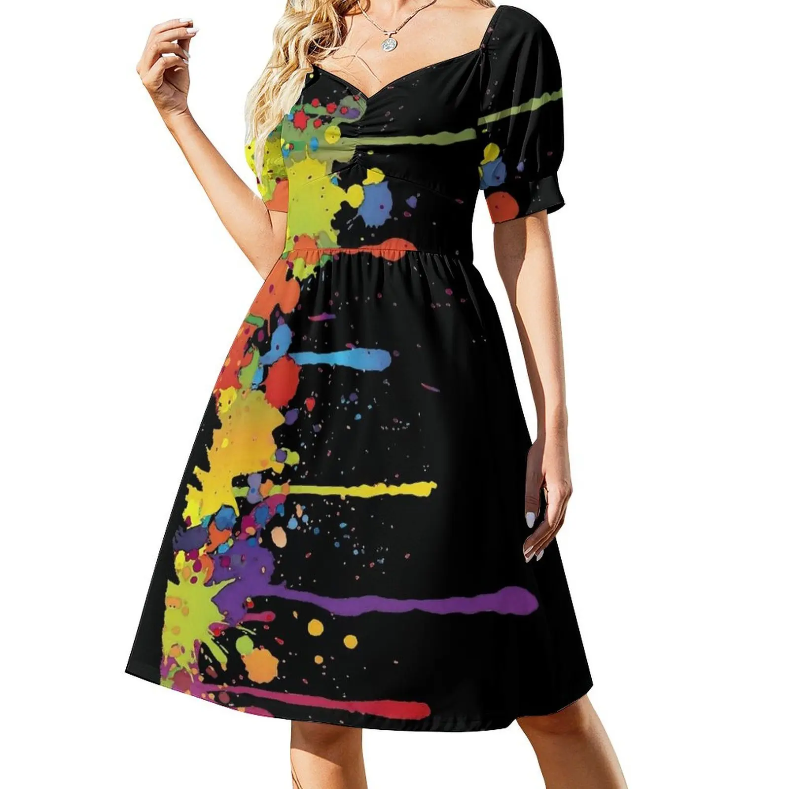 Crazy multicolored running SPLASHES vertical Short Sleeved Dress elegant dresses for women Womens dresses Dress