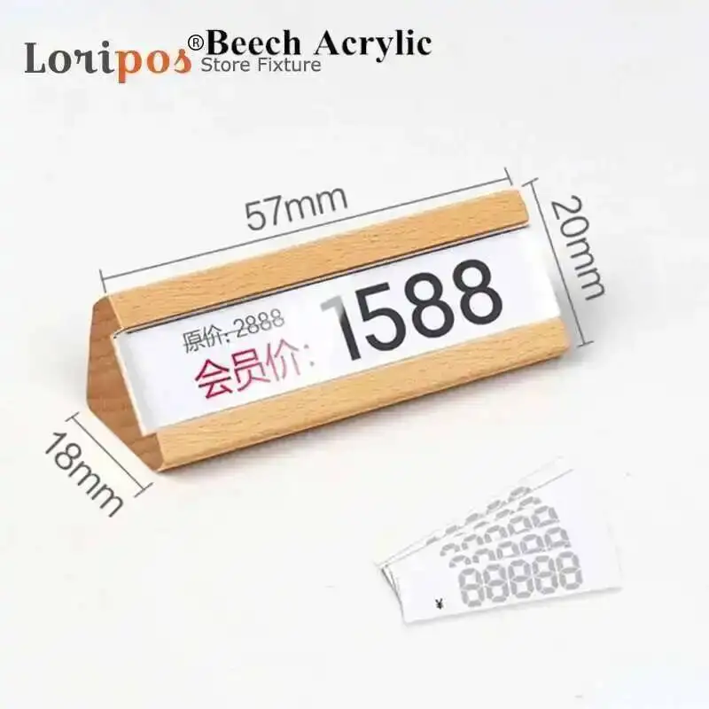 5pcs Small Wood Base Number Price Cube Holder Tags Acrylic Price Label Card Sign Holder Display Stand