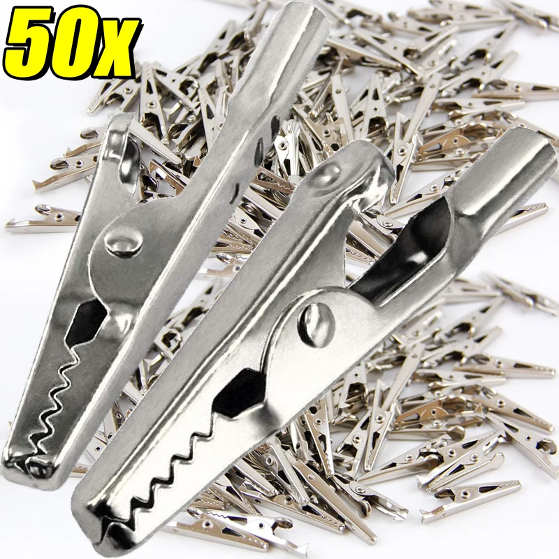1/50pcs Metal Alligator Clips Crocodile Test Clip Cable Lead Screw Fixing Tools Connectors Silver Electric Test Pins Supplies