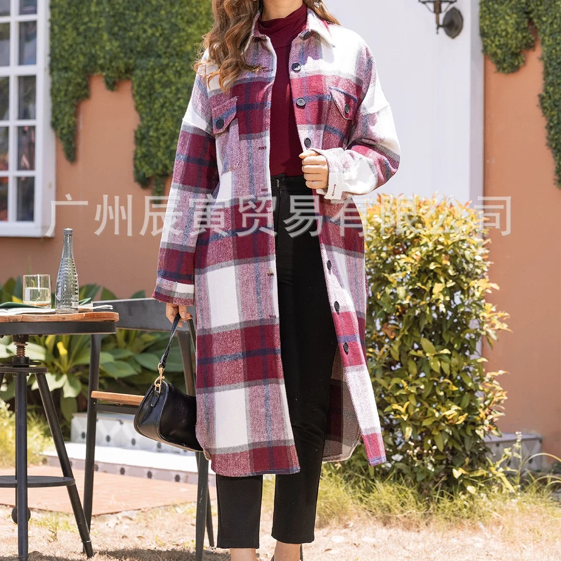 Jackets Women Woolen Plaid Long Coat Autumn Fall Blends Classic Tartan Y2k Shacket with Pockets Y2k Maxi Windbreaker Outwear