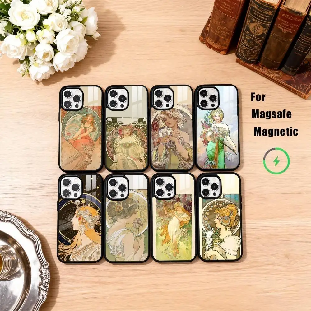 

A-Alfons M-Mucha Primavera Phone Case For iPhone17,16,15,14,13,12,11 Plus,Pro Max Magnetic For Magsafe Wireless Charging