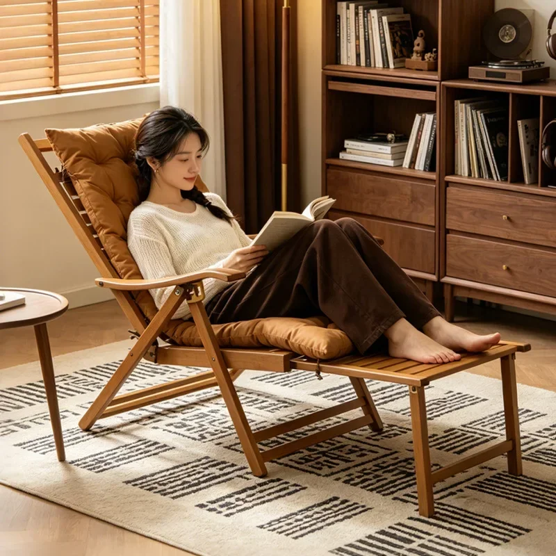 Folding Rocking Chair Lunch Break Reclining Chair Leisure Lazy Chair Balcony Household Adult Elderly Sleeping Chair Backrest