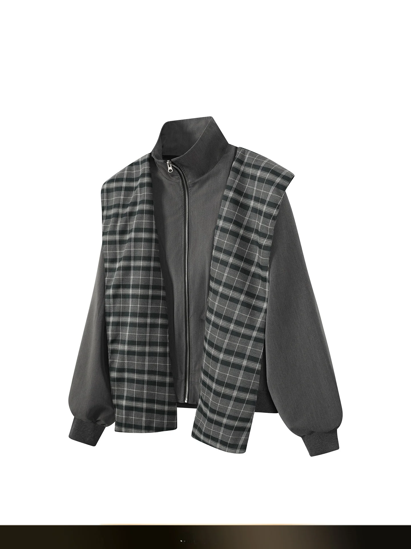 

NTED American Retro Detachable Plaid Quilted Jaet Men's Casual Lazy Sle ort Coat Autumn Season Polyester Fiber