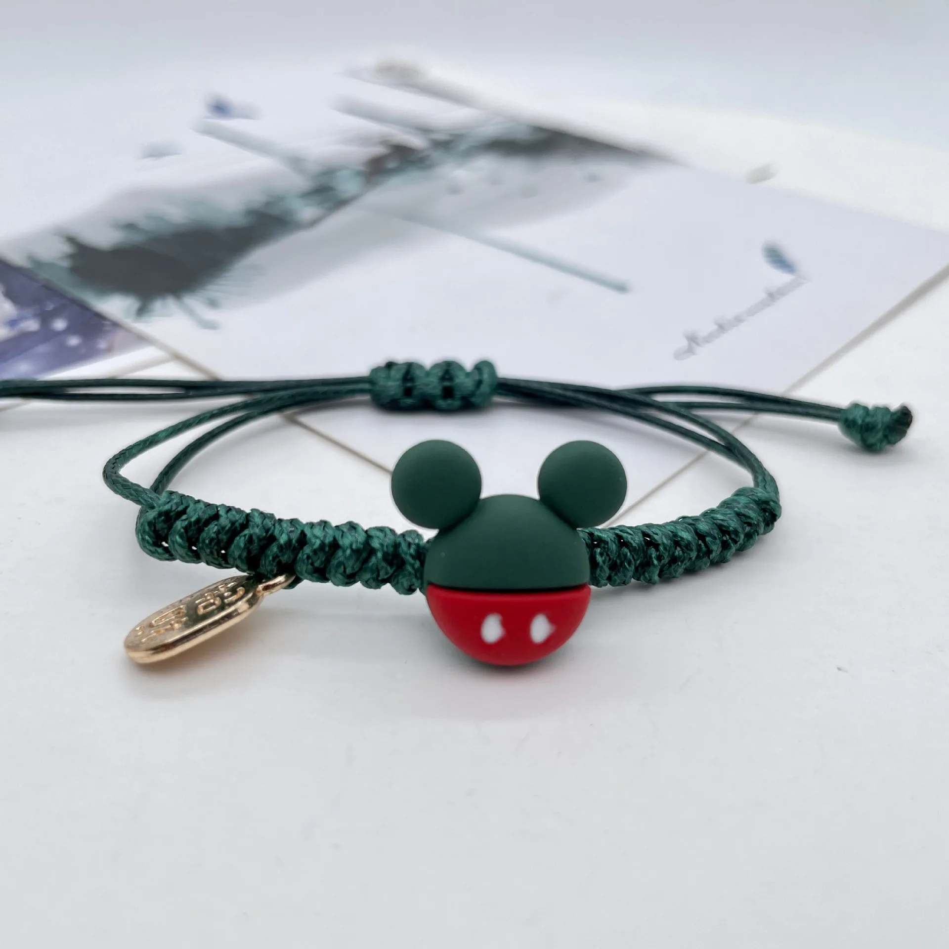 Disney Anime Mickey Mouse Bracelet Figure Hand-Woven Cartoon Candy Color Minnie Mickey Accessories String Couple Wholesale Gift