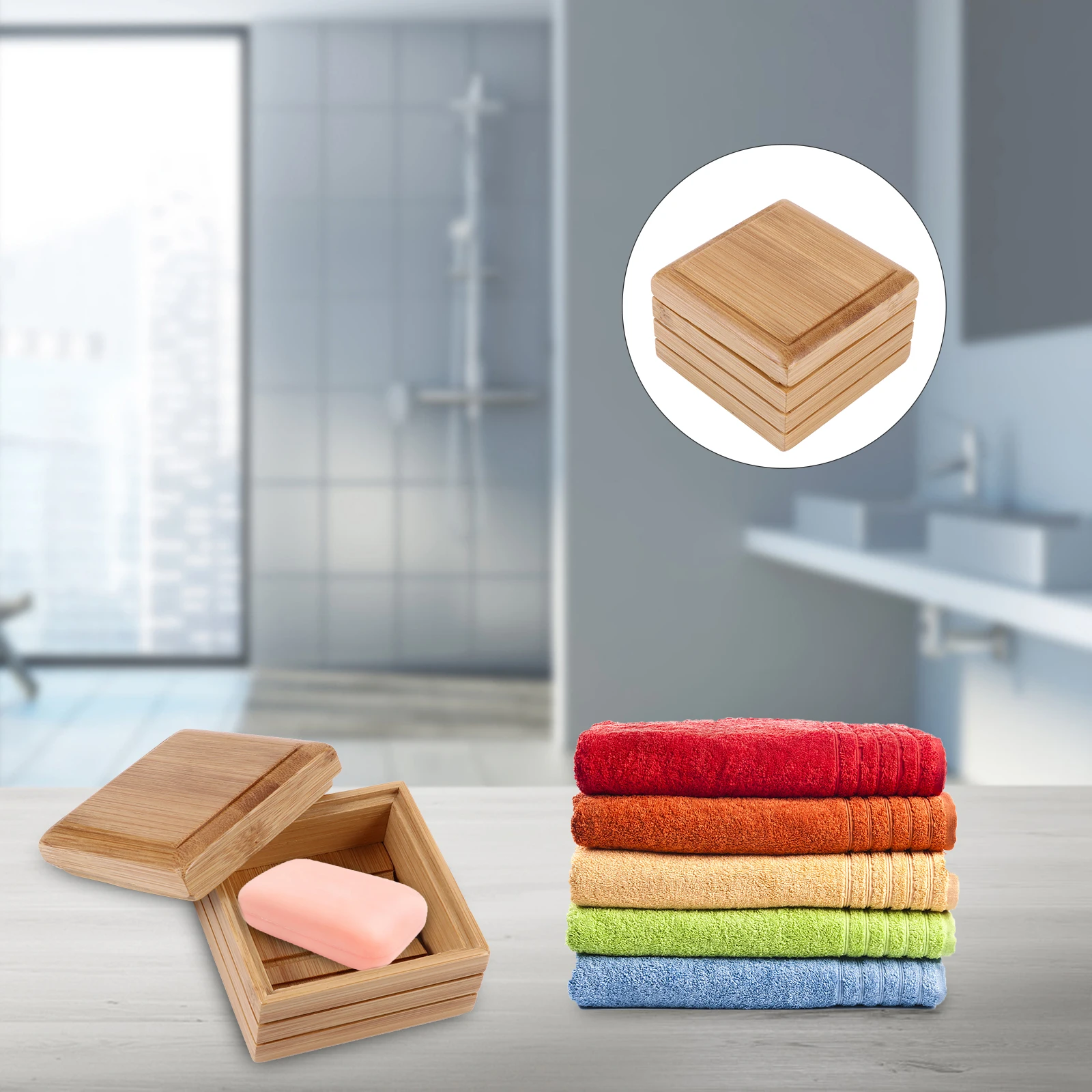 

Bamboo Soap Dish for Bathroom Kitchen Drainage Design Black Tray Double Layer Travel Accessories Wooden Holder