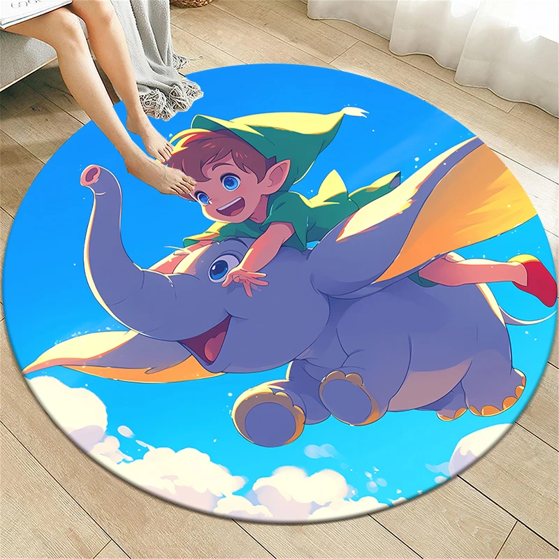 Miniso Dumbo Cartoon Printed Round Carpet, Bedroom Balcony Entrance Door ,Sofa,kitchen, Non-slip Mat. Home Decoration Gift Rug