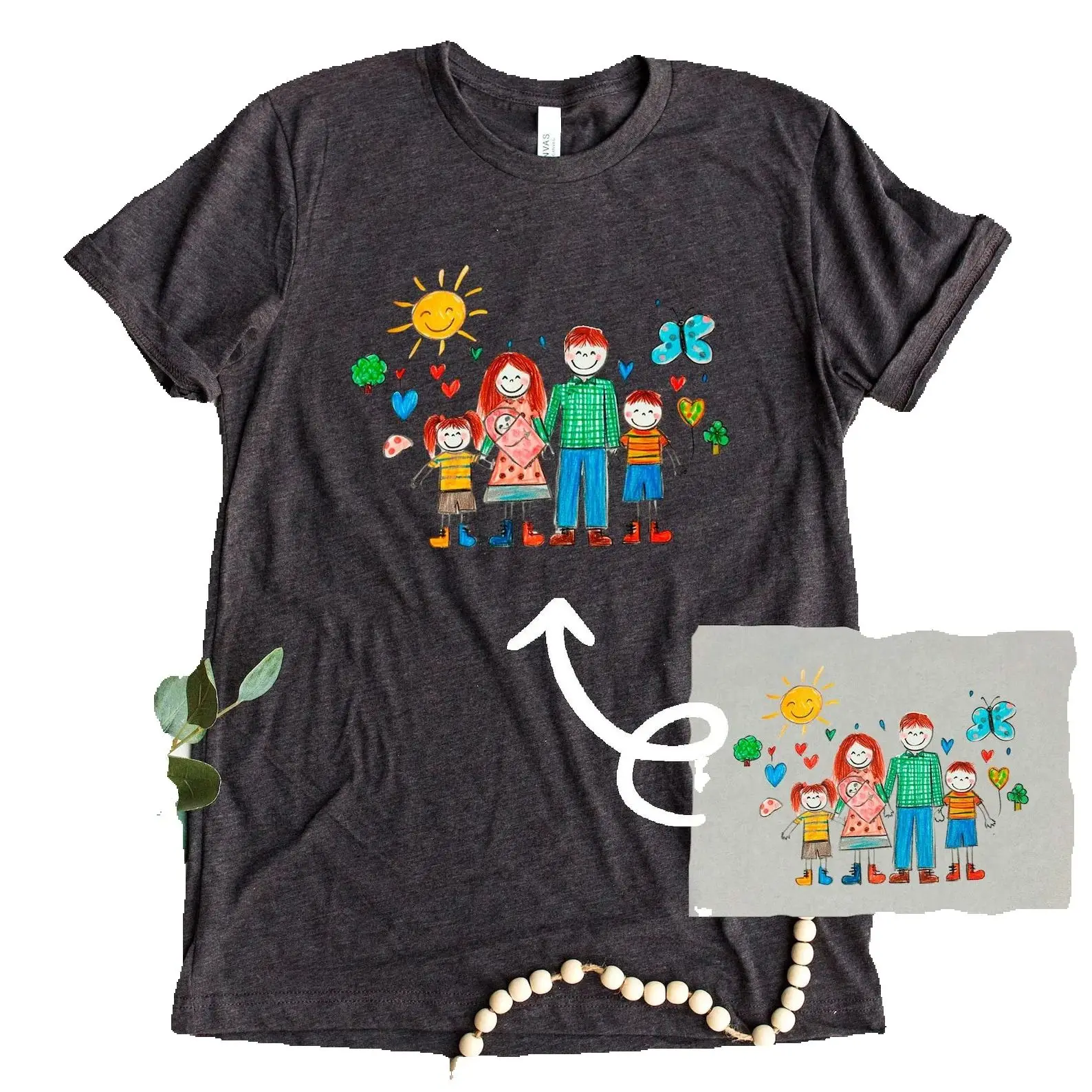 

Custom Colorful Drawing Design T-Shirt Kids Photo Drawing Shirt Art Gift for Mom Dad Gifts Actual Drawing Personalized Presents