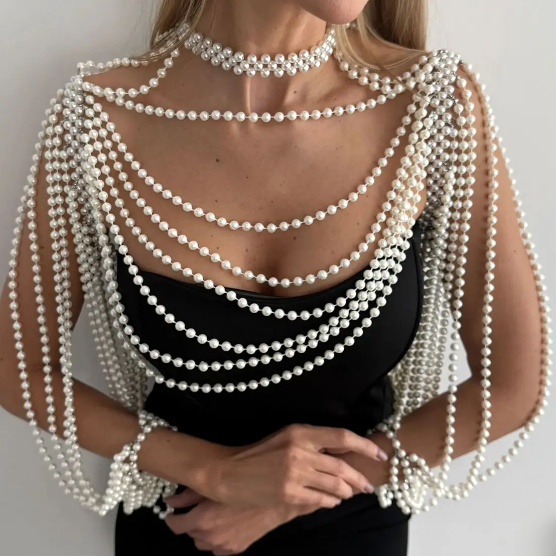 Salircon 2026 Neue Sexy Braut Quaste Imitation Perle Schulter Kette Halskette für Frauen Elegante Schal Hochzeit Schmuck Zubehör