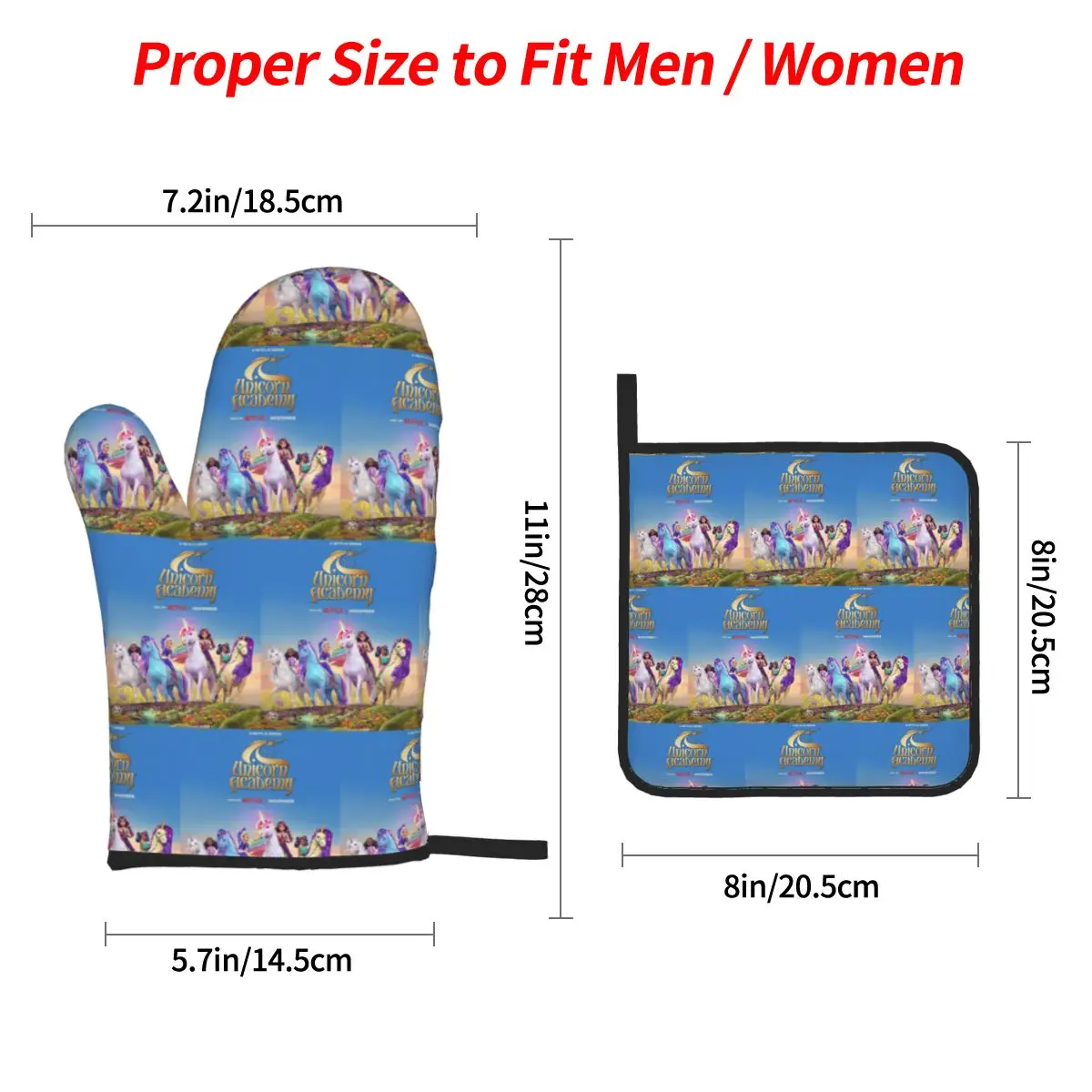 Unicorn Academy Oven Mitts and Pot Holder Sets of 4 for Baking Kitchen Cooking BBQ Resistant Non-Slip Gloves