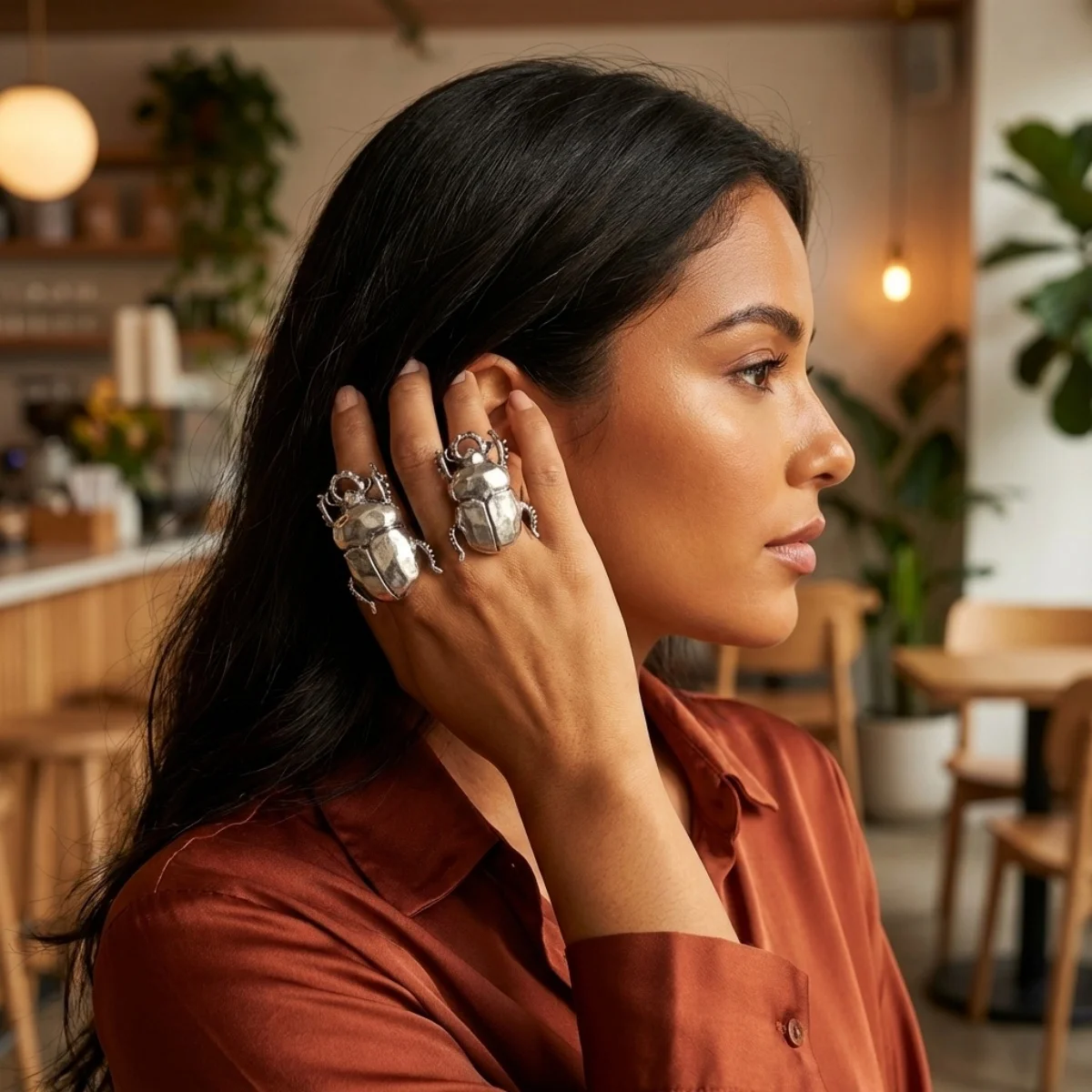 Kreative Insekten-Zikaden-Käfer-Öffnungsringe für Damen und Herren, Vintage-Punk-Metall-Tier-Fingerring, Party- und Alltagsmode-Schmuck – Detail 6