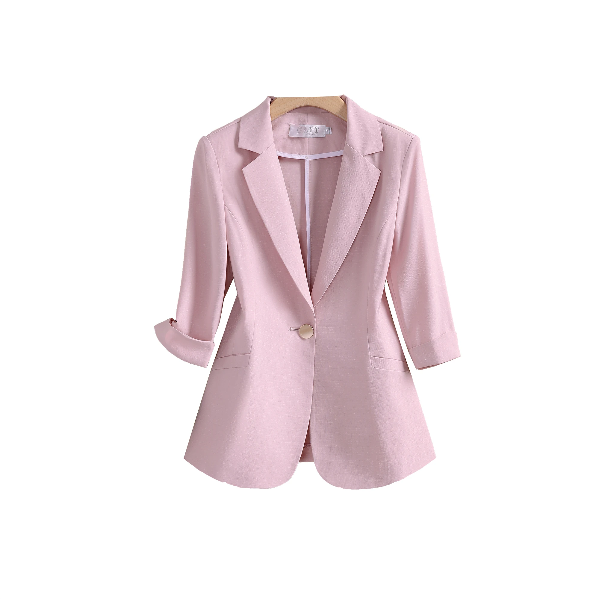 Pink Casual Sle Seven-Quarter Sve Slim Fit Women's Suit Jaet Versatile Spring Summer New Arrival Commute Sle Polyest...