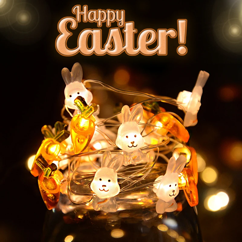 2M 20LED Easter Rabbit Carrot String Light Chick Eggs Fairy Light Garland 2025 Happy Easter Party Decoration For Home Kids Gift