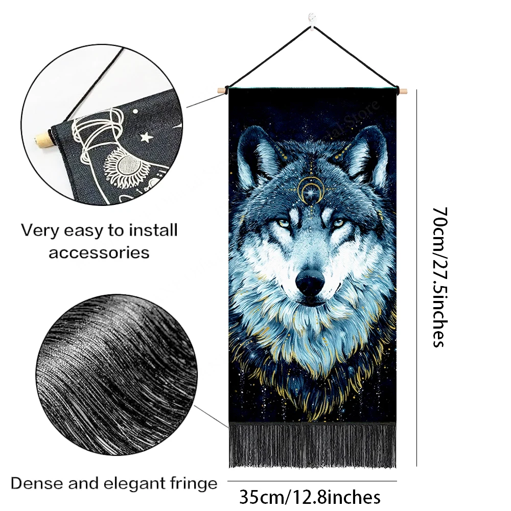 1 PCS Wolf Tapestry Wall Hanging, Cool Aesthetic Animals Vertical Tapestry for Living Room, Dorm, Boys, Bedroom, 12.8x27.5 Inch