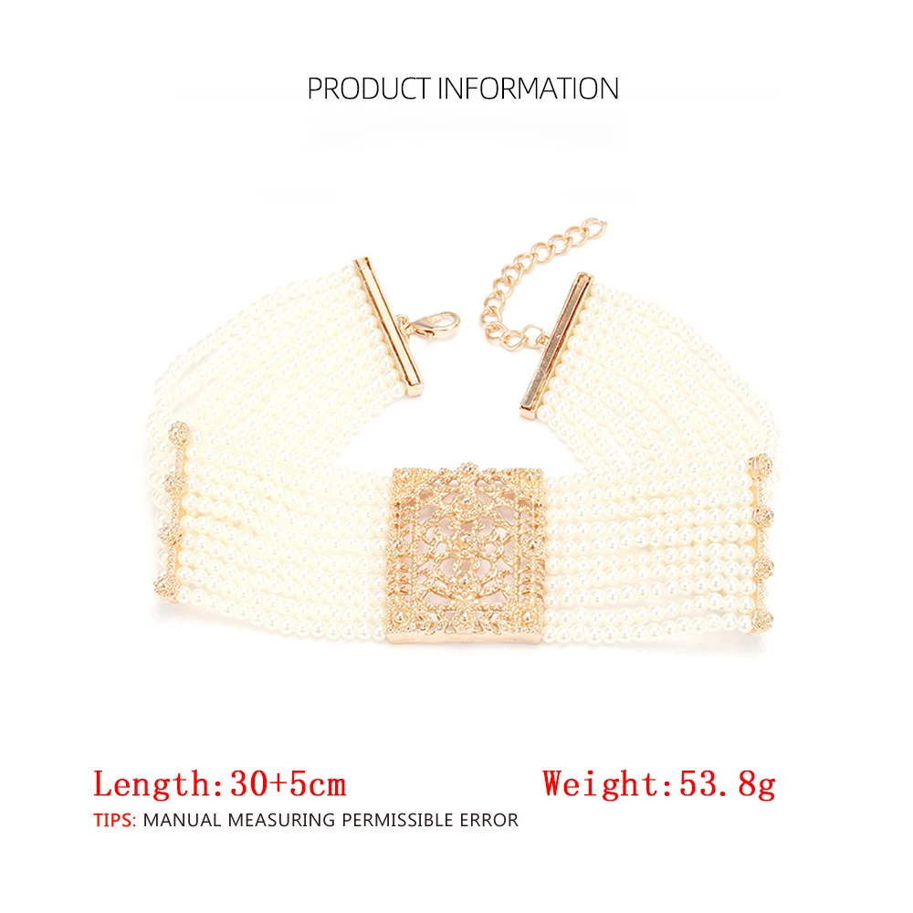 Bohemia Mehrschichtige Imitationsperlen-Choker-Halsketten für Damen, Modeschmuck, Braut-Hochzeits-Party-Accessoires 2026 – Detail 1