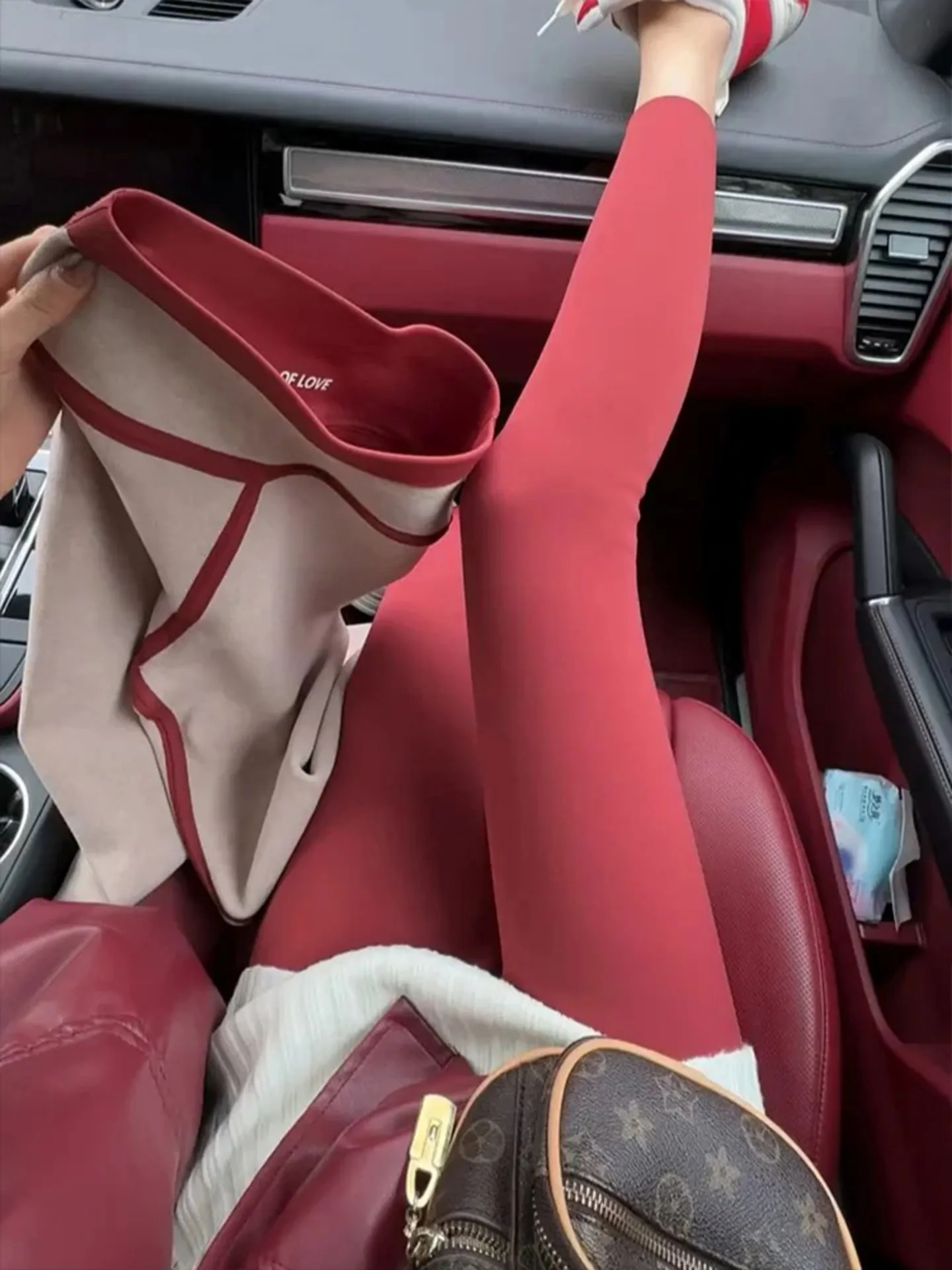 

Красные женские брюки для йоги из флиса с высокой талией, утепленные, облегающие, для осени и зимы, повседневные длинные брюки