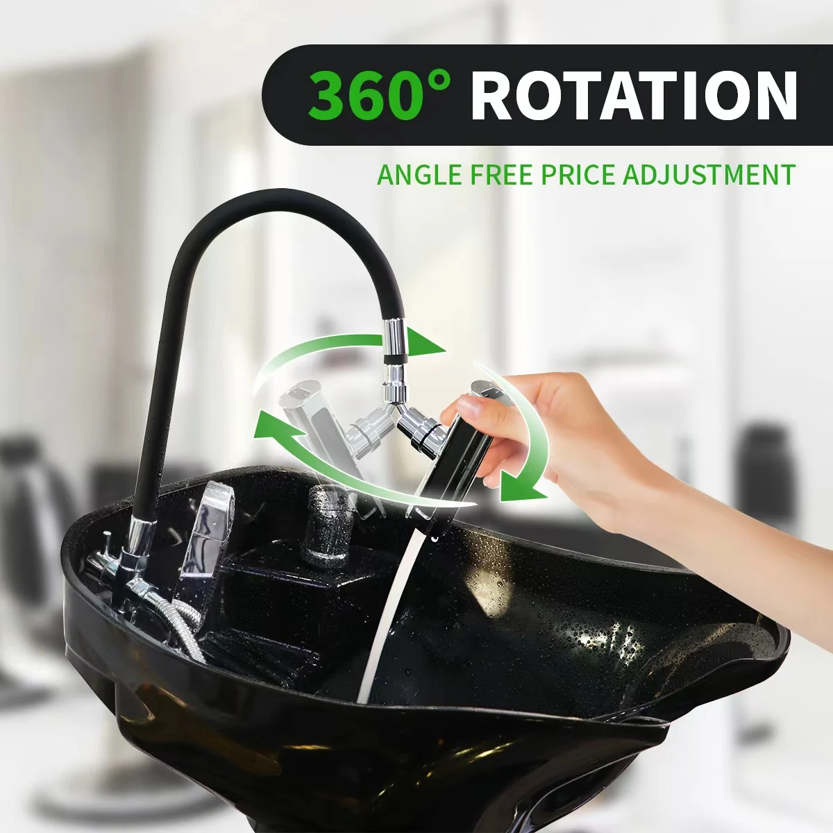 360° Rotatable Flexible Gooseneck Shower Head 4 Water Outlet Modes Waterfall Sprayer Nozzle for Barber Shop Hair Washing