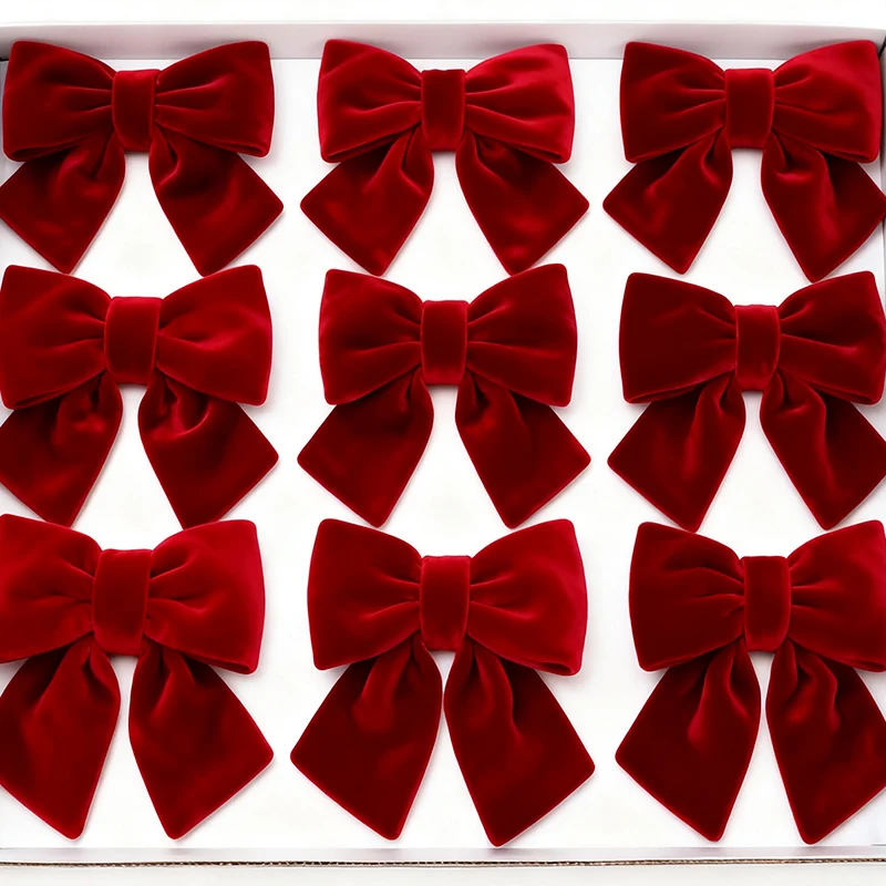 Nœud papillon en velours rouge de plusieurs tailles, 1 à 3 pièces, bricolage d'arbres de noël suspendus, pendentif, décoration de fête de Festival, boules d'arc