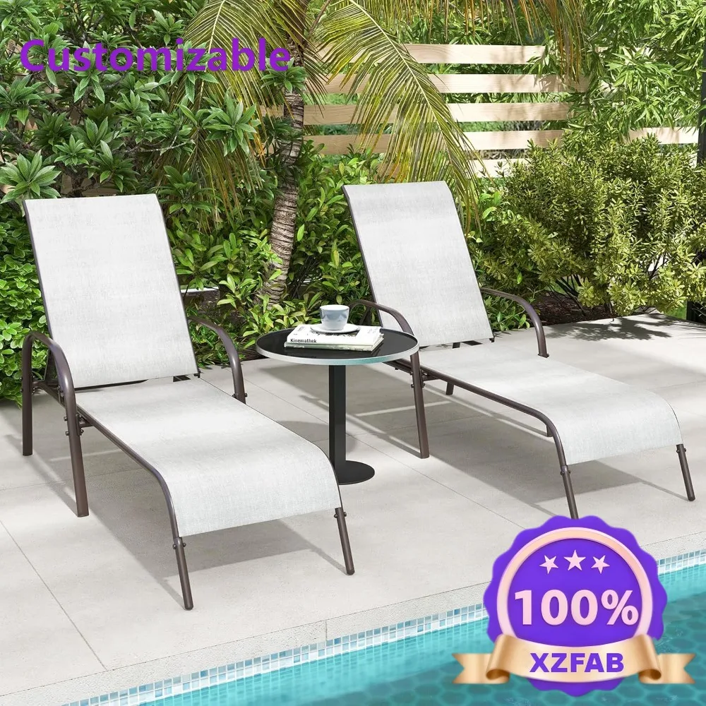 Factory Direct 2026 2 Patio Lounge Chair, Outdoor Chaise with 5 Adjustable Backrest, Steel Frame, Recliner for Pool