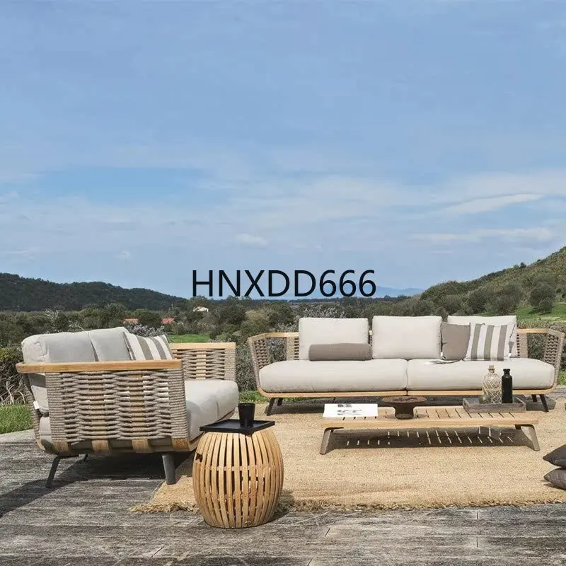 في الهواء الطلق الروطان خشب الساج طقم أريكة فيلا حديقة الترفيه فناء الأثاث ترتيب جلوس مريح للترفيه #2