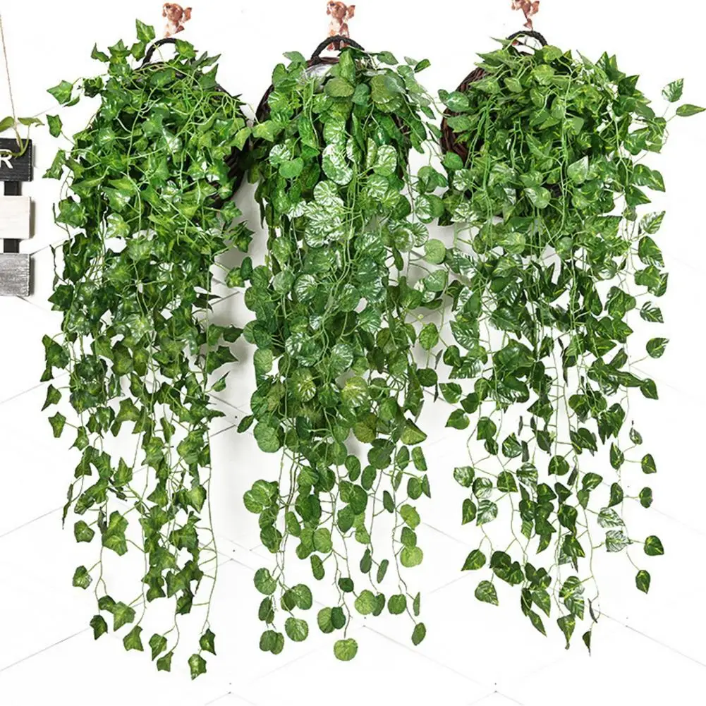 9 Forked Simulation Green Plants Realistic Wall Hanging Fake Vines Ornamental Faux Plant Props Decor for Home Garden