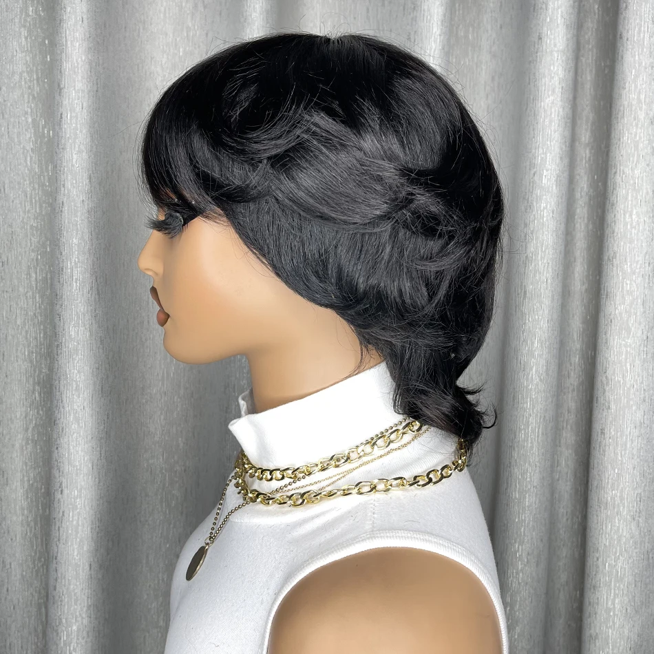 ピクシーカットウィッグ 100%人毛 ショート人毛ウィッグ 生え際がプレプラッキングされたブラジル産バージンヘア 黒人女性向け 機械製