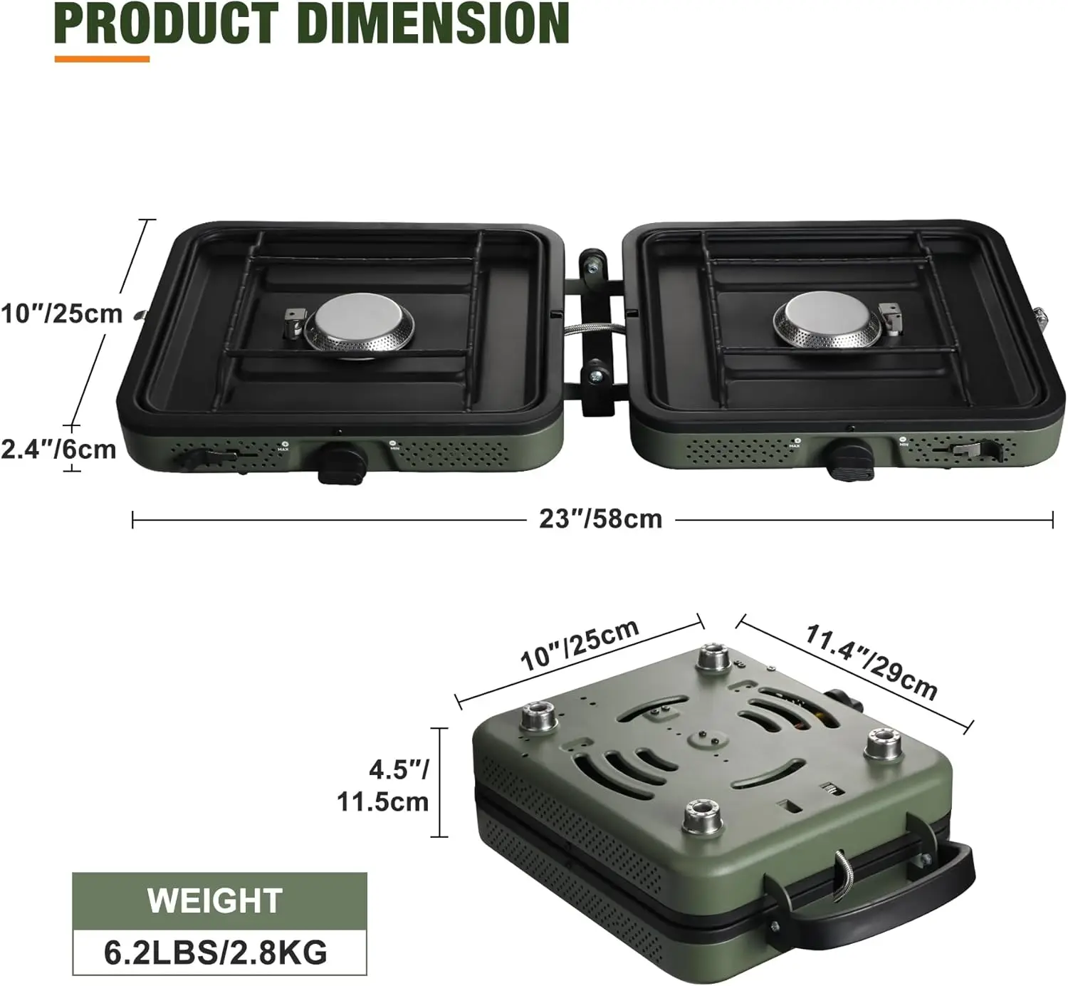 2 Burner Propane Camping Stove,Portable Folding Gas Stove for Camping with 17200 BTU,Two Adjustable Burners