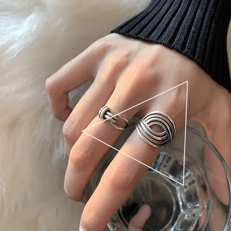 VENTFILLE Ringe aus 925er-Sterlingsilber, modisch, Hip-Hop, Vintage, für Paare, hohle Linien, Punk, Thai-Silber, Party, verstellbarer Schmuck