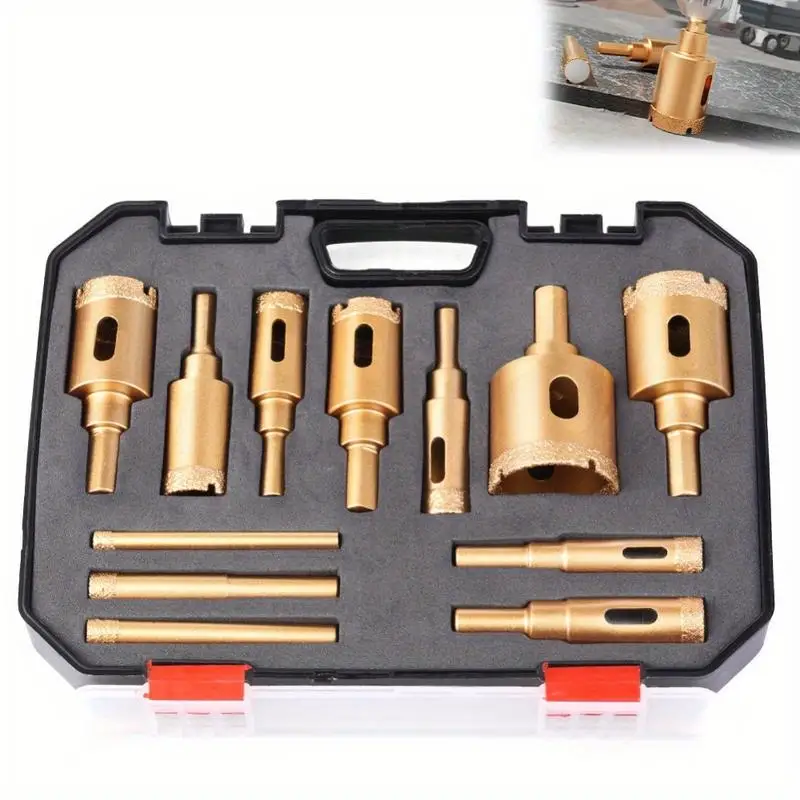 12Pcs Diamond Coated Drill Bits Set 6‑35mm Hole Saw Cutter for Glass Marble Granite Ceramic Tile Stone
