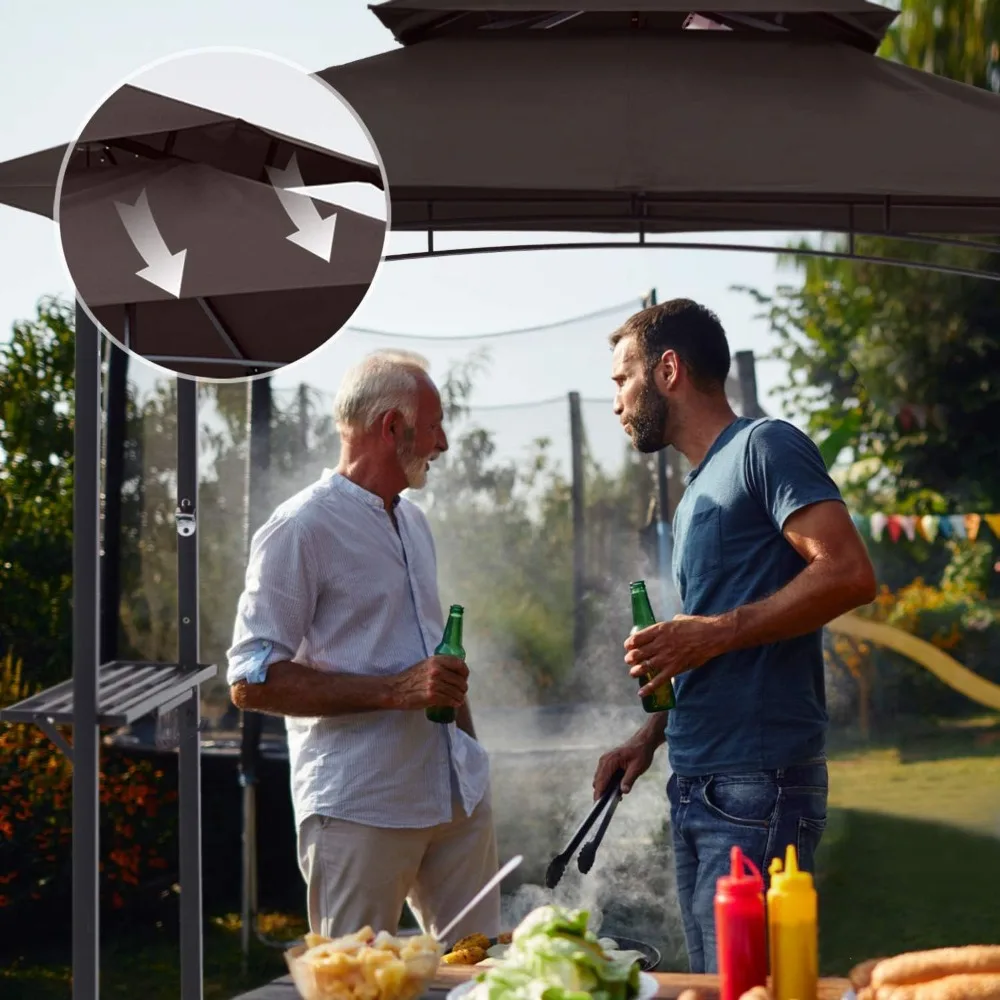 Gazebo Toldo para barbacoa al aire libre con 2 luces LED