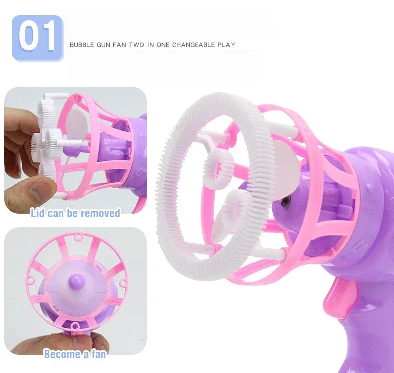 Pistola de bolhas de sabão, soprador automático elétrico portátil em forma de arma com ventilador, brinquedos soprando para meninos, presente de natal