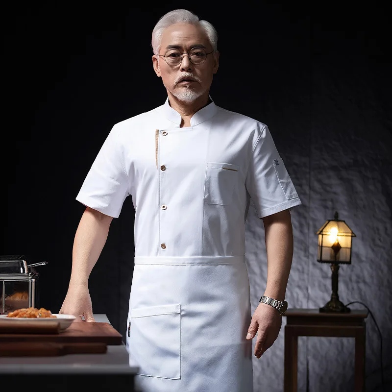Uniforme de travail de cuisine de Restaurant d'hôtel, veste de Chef à manches courtes, manteau de cuisine blanc d'été pour boulangerie et pâtisserie