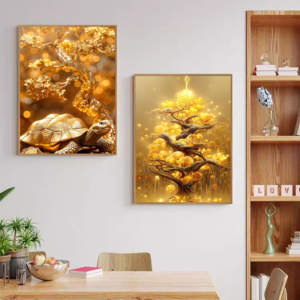 Golden Money Tree DIY Sticky Poster Whitepaper Prints Posters Artwork Nordic Home Decor