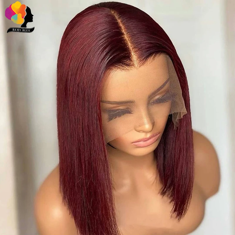 Peruvian Burgundy Straight Lace Front Wig 99J Red Bob Wig Lace Front Human Hair Wigs for Women Blonde Colored Human Hair Wigs