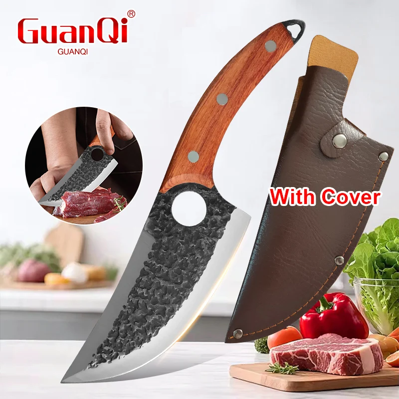 Hand-Forged Butcher Boning Knife with Leather Cover Wooden Handle Stainless Steel Kitchen Meat Cutting Chef Knife Cooking Tools