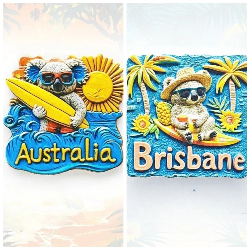 

Australian Surfing Koala Refrigerator Sticker 3D Magnetic Sticker Travel Souvenir Cute Home Decoration