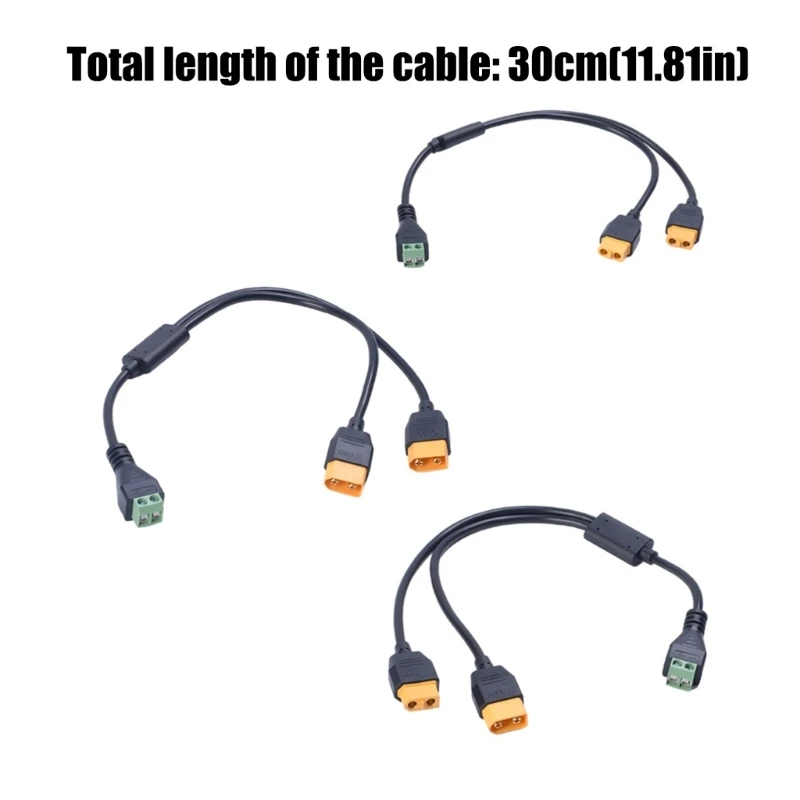 XT60 to 2 Pin Solderless Terminal Adapter XT60 Male Female Connectors Terminal Y Splitter Power Cable for Solar Panels
