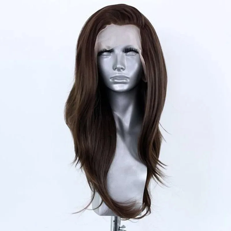 Темно-коричневый 13x4 Nature Wave Lace Front Body Wave Парики Прозрачный 20 дюймов 13x4 Полная глубокая волна Синтетический парик фронтальной части шнурка