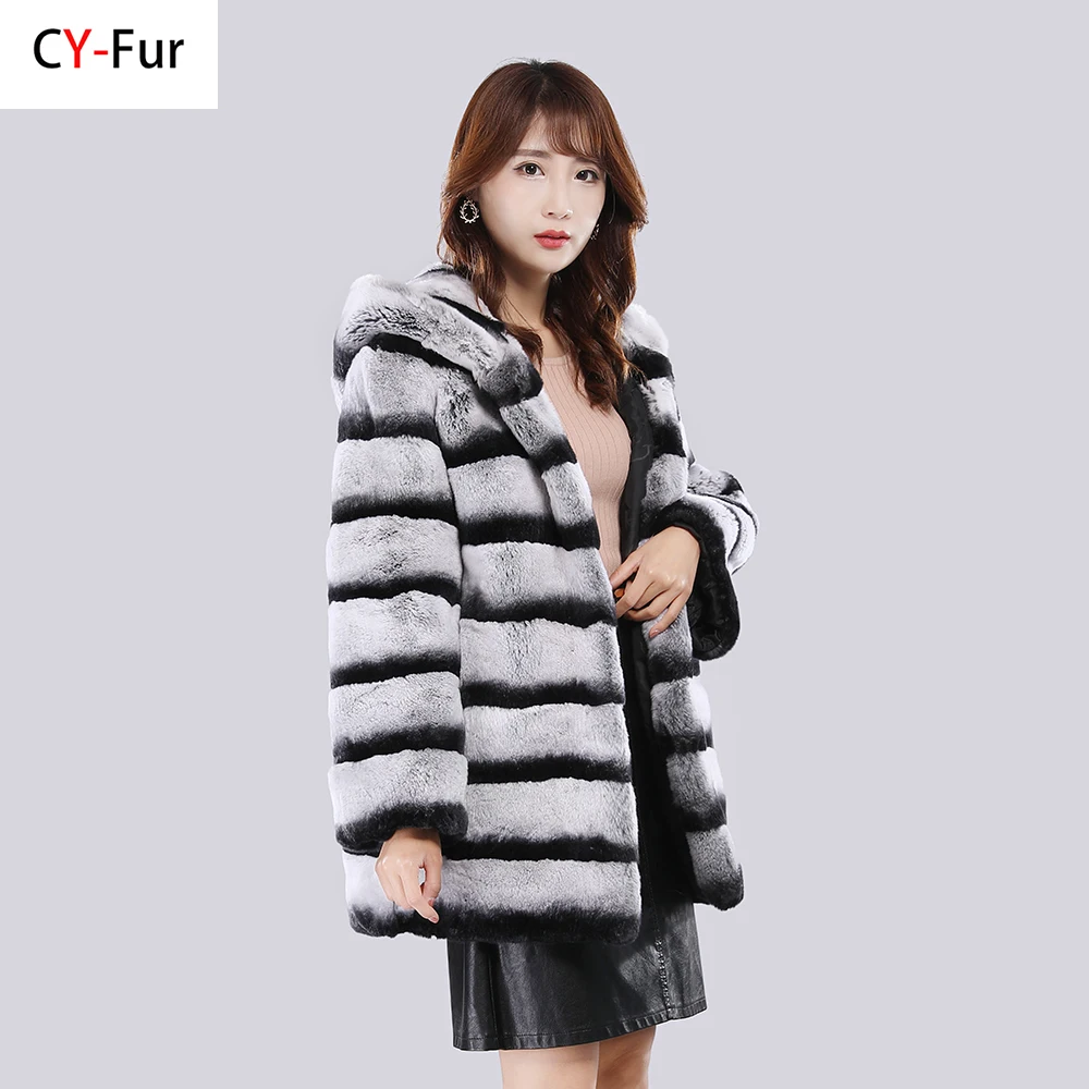 

New Women Winter Warm Russian Lady 100% Natural Rex Rabbit Fur Hooded Coats Real Rex Rabbit Fur Jackets Hot Genuine Fur Overcoat