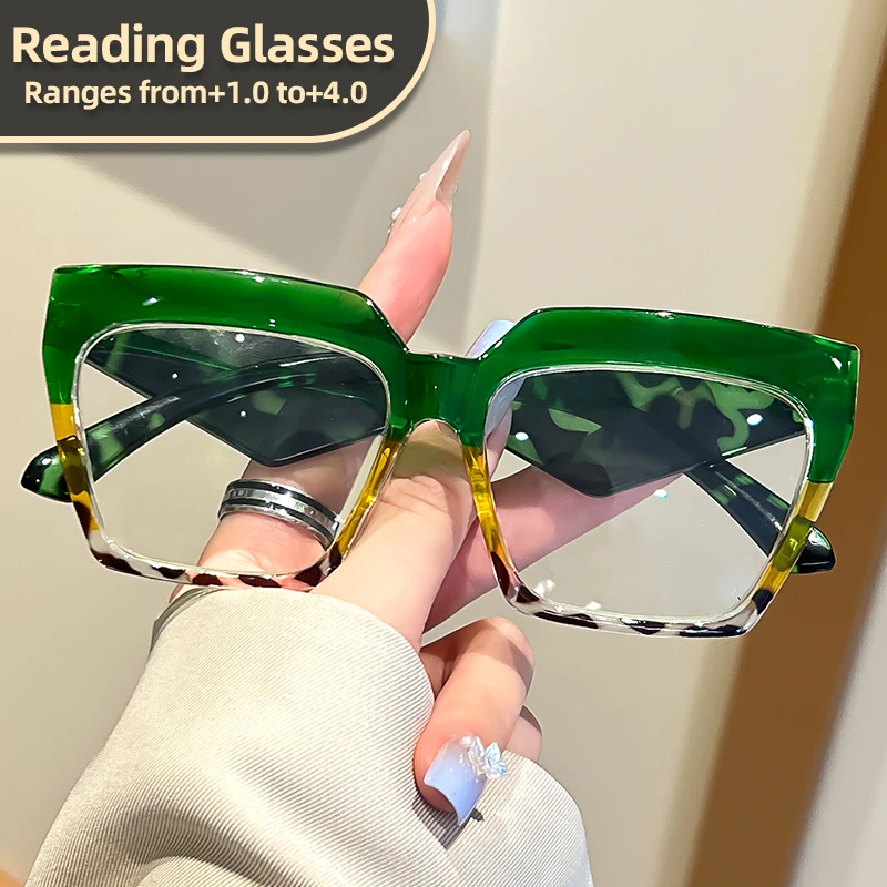 Oyalie Kontrastfarbene Lesebrille mit hohem Rahmen und großen quadratischen Rahmen, doppelschichtiges Kontrastfarben-Farbverlaufsdesign, der den traditionellen altmodischen Look brechen, Schönheit und