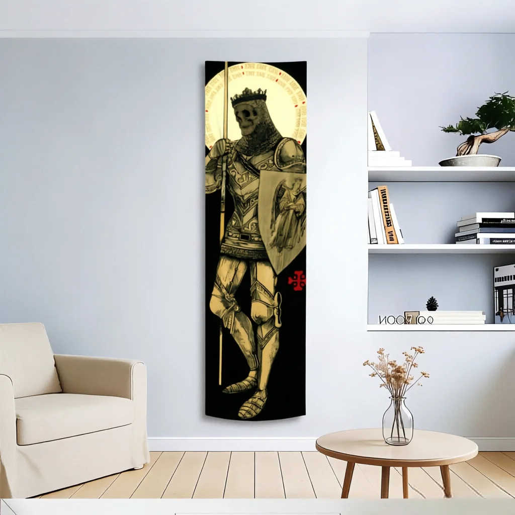 1PC Knight Angel Medieval Tapestry, Golden Aesthetic Vertical Banner, Ideal Gift for Home Decor Enthusiasts, Bedroom Living Room