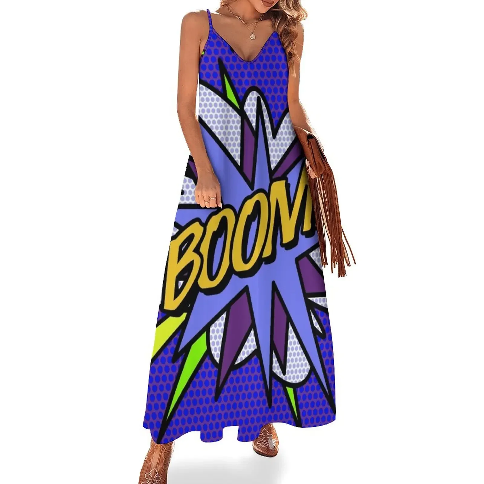 

BOOM Comic Book Purple Pop Art Modern Fun Retro Cool Sleeveless Dress elegant guest wedding dress dress summer 2024 women