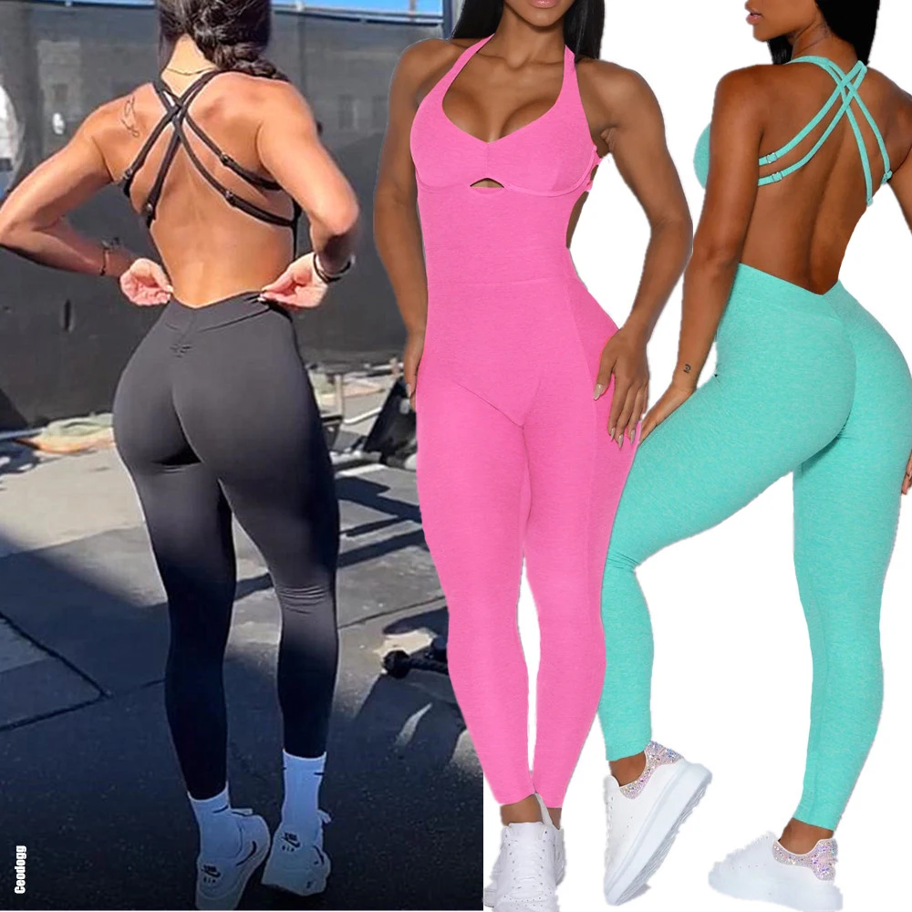 2024 Nylon Pad Women Yoga Set Rompers One Piece Jumpsuit Gym Exercise Legging Fitness Workout Pant Active Wear Outfit Suit