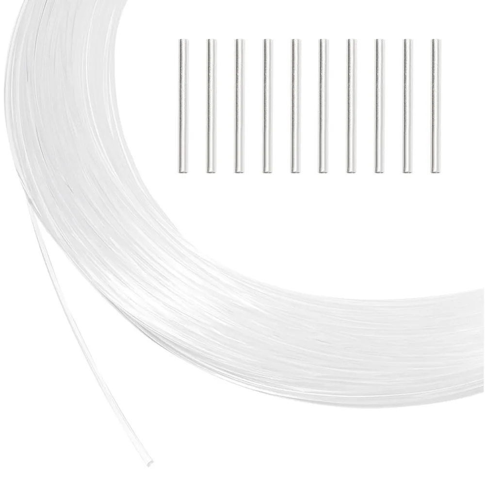 50 Yards Nylon-Speicherdraht für Millinery-Hutkrempen, transparenter, runder, weicher Korsettknochen mit Messing-Crimp-Rohrperlen, Loch: 1,2 mm