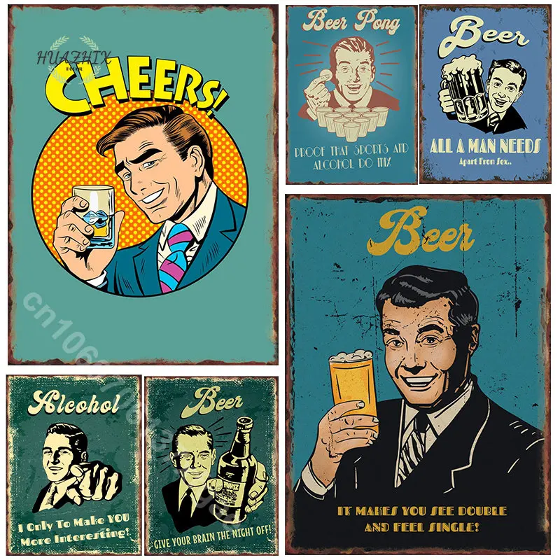 

Vintage Beer Metal Tin Signs Home Decoration Plates Retro Iron Sheet Painting Pub Coffee Shop Restaurant Wall Decorative Sign