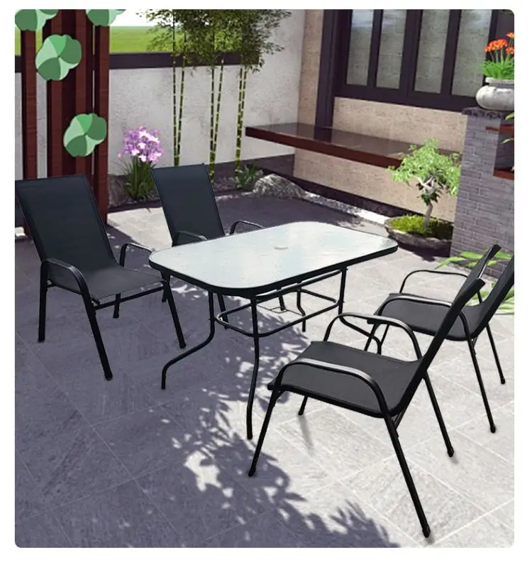 Modern Black Glass Dining Table and Table and Chair Outdoor Furniture Garden Chair Table and Chair Set