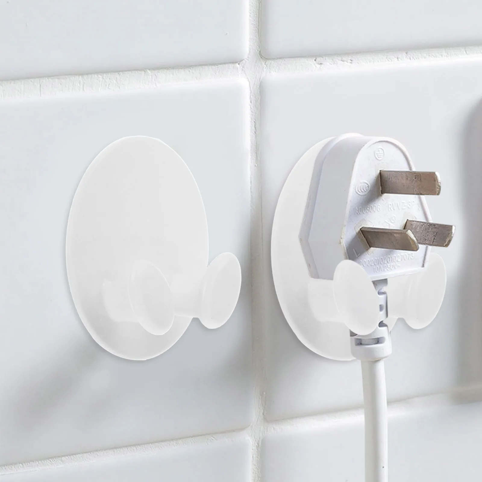 

4Pcs Adhesive Plug Holder Oval Socket Hook Durable Multifunctional Cable Organizer Storage Rack White Adhesive Plug Holder