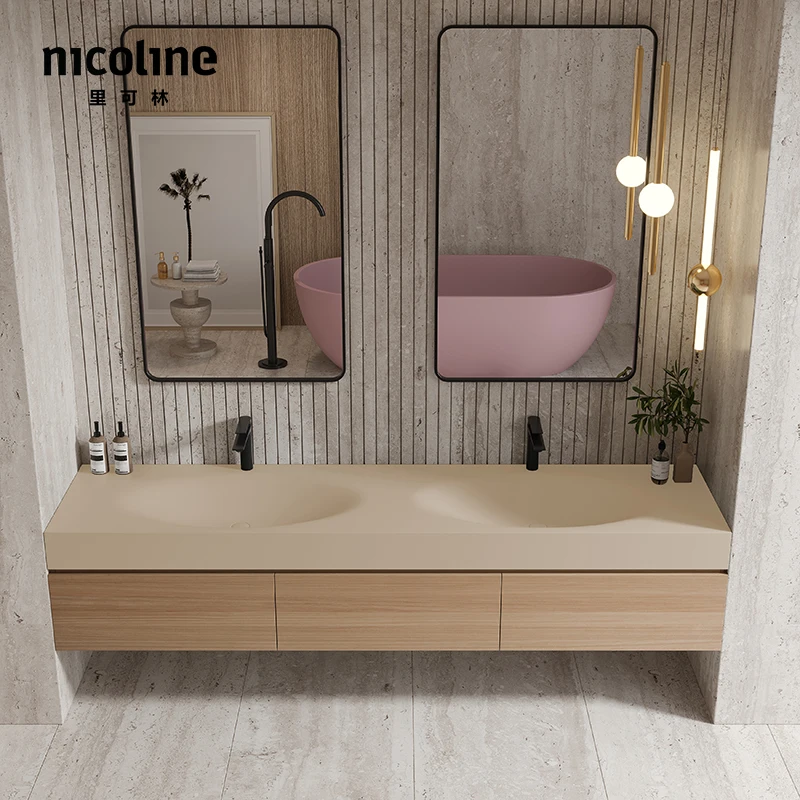 Customized Likelin Pure Acrylic Milk Coffee Color Matte Undercounter Integrated Wash Basin Wall-Mounted Face Washing Washstand C