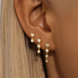ROXI White Round Zircon Tassel Joint design piercing Earrings Set for Women 925 Sterling Silver 3PCS Jewelry Gifts pendientes